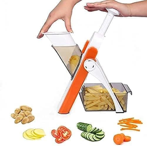 Vegetables Cutter for Kitchen, Mandoline Slicer and Chopper, Potato Chips Cutter, Onion Chopper, Multifunctional Push and Cut Vegetable Shredder, Spring Slicer, Grater with Steel Blades Multicolor