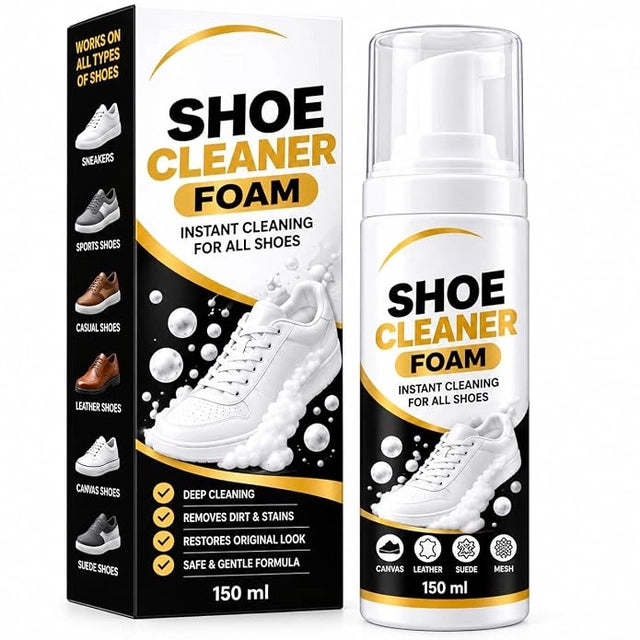 Shoe Cleaner Foam 150ml for All Types of Shoes | Sneaker Cleaning Foam for Leather, Suede, Canvas, Sports & Mesh Shoes | Dirt & Stain Removal Solution